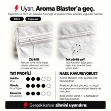 Görseli Galeri görüntüleyiciye yükleyin, Aroma Blaster – Filtre ve Espresso Harmanı – bilgi kartı: zip kilit, tek yönlü valf, tat profili ve kavurma bilgisi – Mode On Coffee Co.