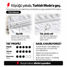 Görseli Galeri görüntüleyiciye yükleyin, Turkish Mode Türk Kahvesi – bilgi kartı: zip kilit, tek yönlü valf, tat profili ve kavurma bilgisi – Mode On Coffee Co.