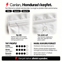 Görseli Galeri görüntüleyiciye yükleyin, Honduras San Marcos – Filtre ve Espresso Kahve – bilgi kartı: zip kilit, tek yönlü valf, tat profili ve kavurma bilgisi – Mode On Coffee Co.
